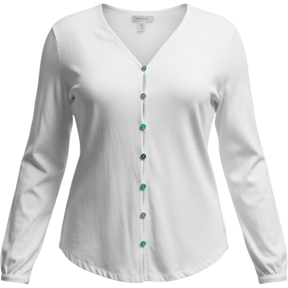 Lands End Button Front Top Womens 1X White Ombre Blue Buttons Casual Coastal